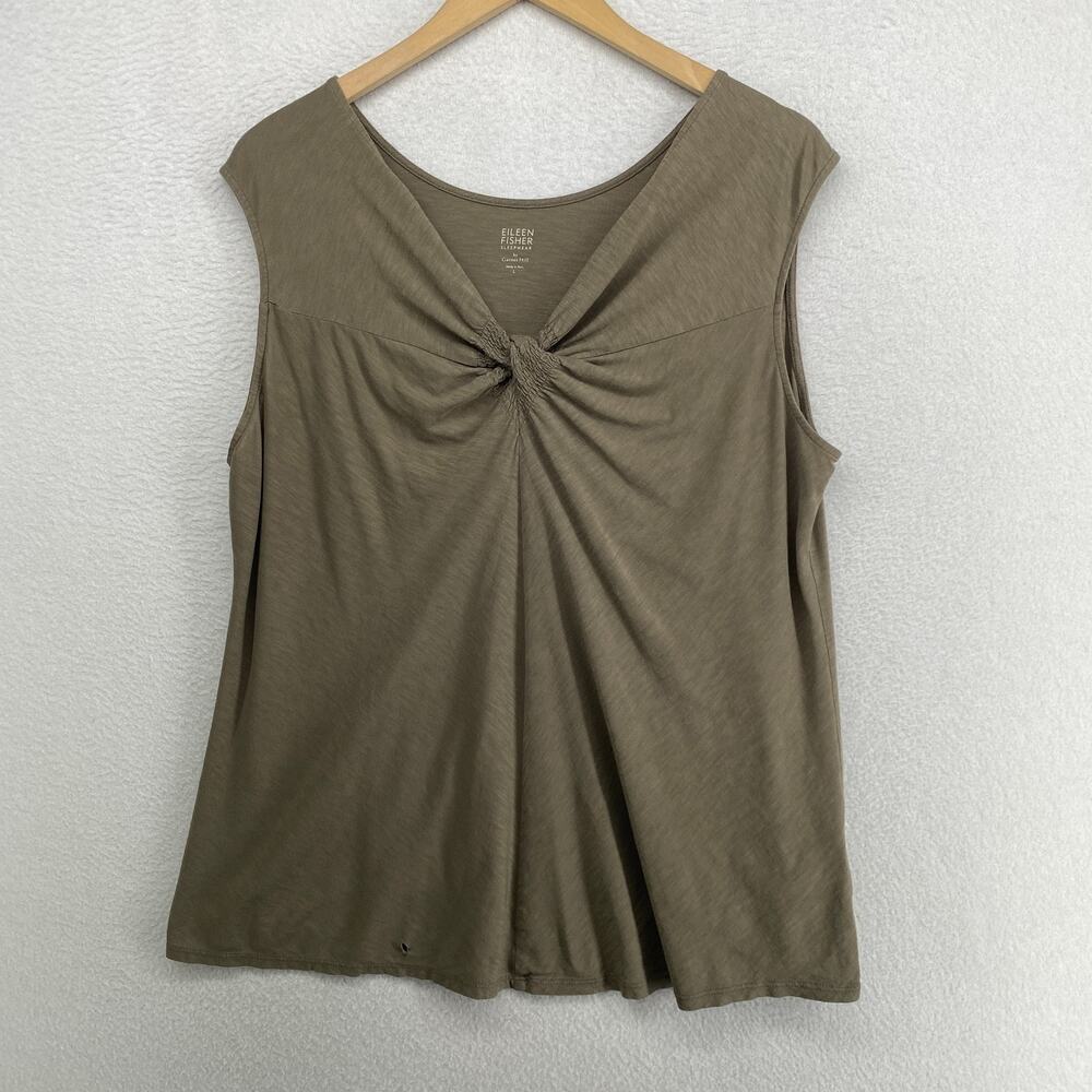 EILEEN FISHER GARNET HILL Tank Top L Sleepwear Twist Knot Pima Cotton Brown